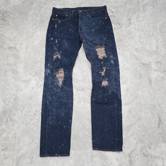 Levis Galaxy Splatter Jeans Mens 34x34 Taper Fit Distressed Jeans Dark Wash